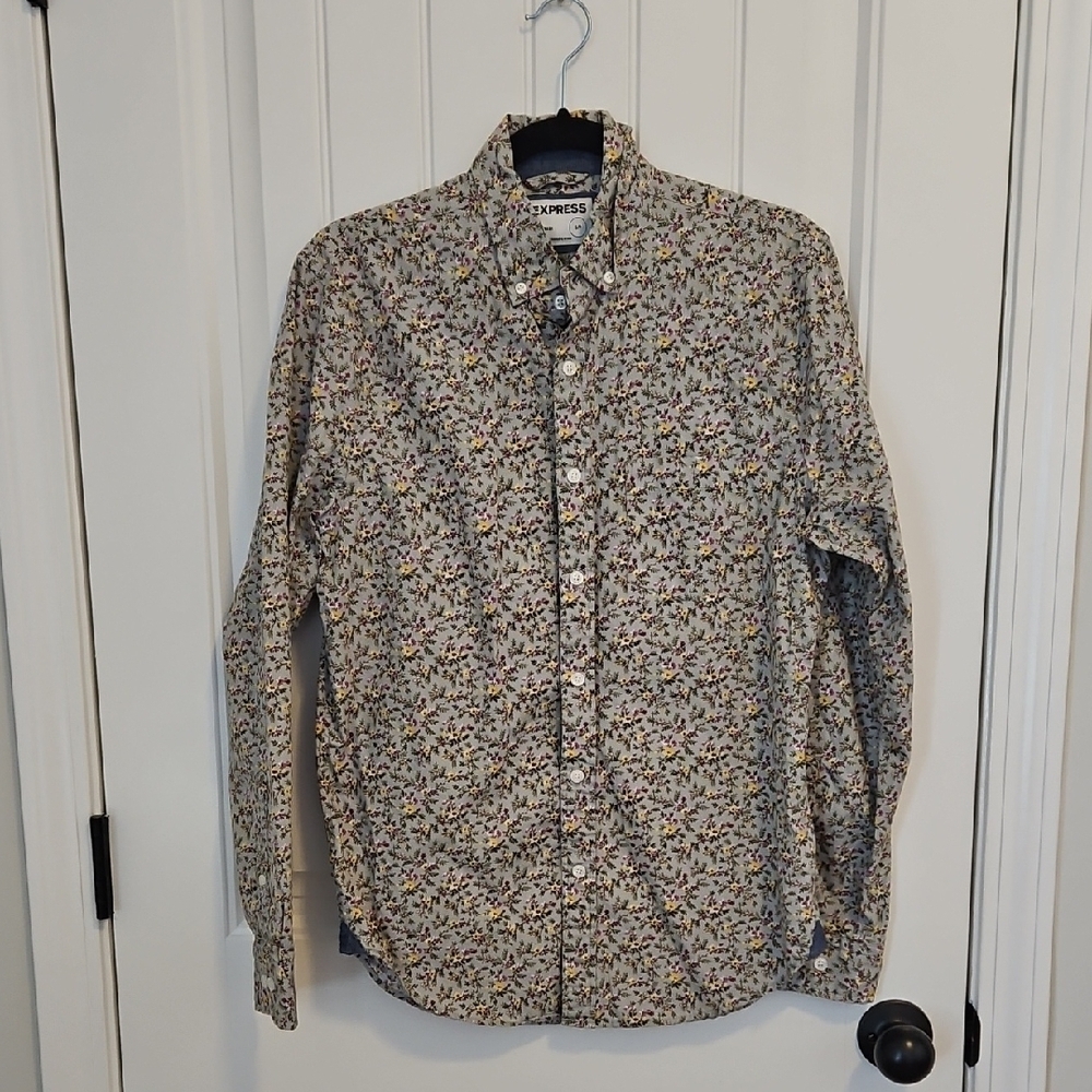 Express Men's Floral Button-Down Shirt - Multicolor